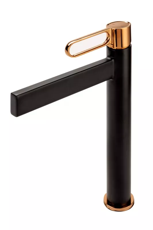 Baterii sanitare - Baterie lavoar FDesin Zaffiro FD1-ZFR-2L-25, 3/8'', marimea XL, monocomanda, ventil push to open, mat, negru / cupru