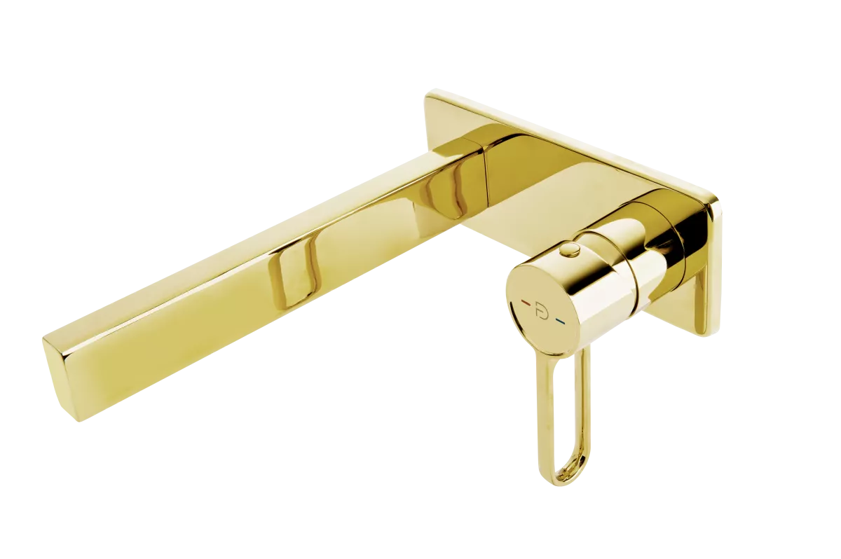 Baterii sanitare - Baterie lavoar FDesin Zaffiro FD1-ZFR-3PA-55, 1/2'', montare pe perete, marimea L, valva inclusa, fara ventil, lucios, auriu