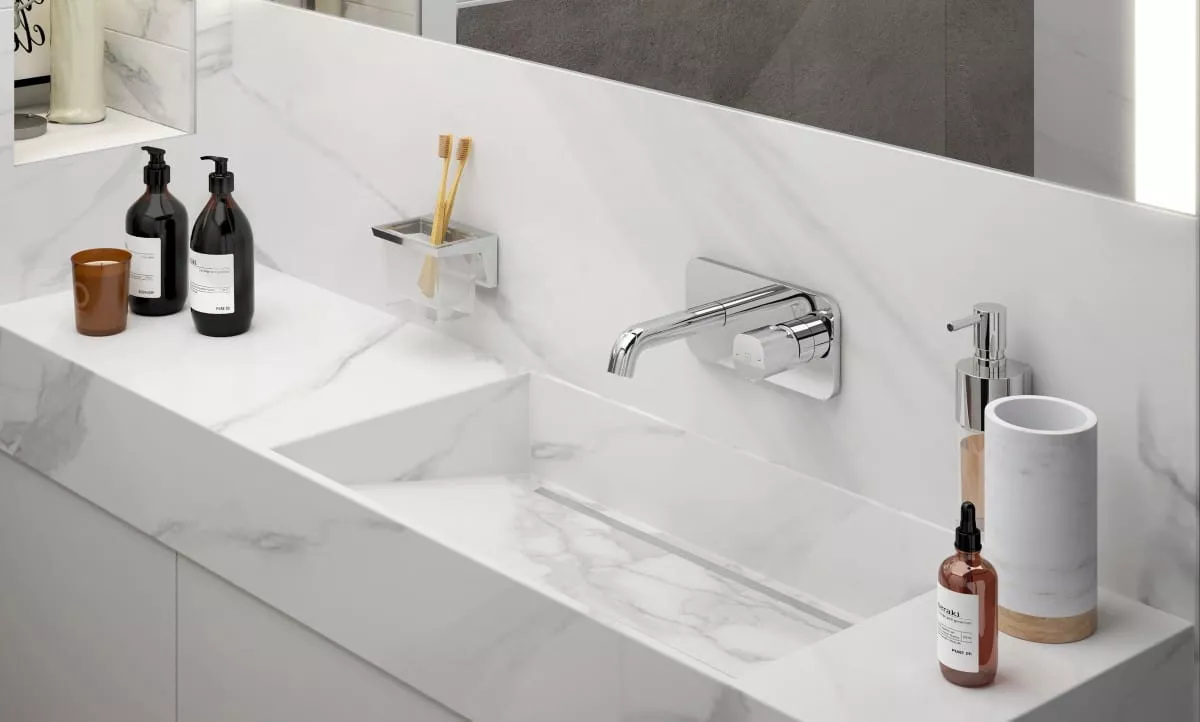 Baterie lavoar FDresign Meandro FD1-MDR-3PA-11, 1/2'', montare pe perete, marimea M, include valva incastrata, crom [1]