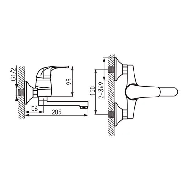 Baterie lavoar Ferro Vasto pipa mobila 15 cm [1]