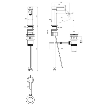 Baterie lavoar FIMA Carlo Frattini, Snap, cu ventil pop-up, negru mat [1]