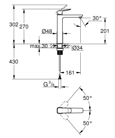 Baterie lavoar Grohe 1018922430, Dice, tip comanda monocomanda, marime xl, tip instalare pe blat, negru [5]