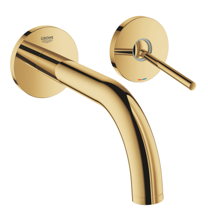 Baterii sanitare - Baterie lavoar Grohe 19287GL3, Atrio, pe perete, 185 mm, necesita valva, lucios, auriu