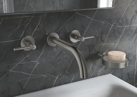 Baterii chiuveta baie - Baterie lavoar Grohe 20169AL3, Atrio, 1/2", L, pe perete, dubla comanda, mat, grafit
