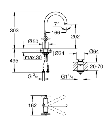 Baterie lavoar Grohe 21019AL3, Atrio, 3/8'', L, 303 mm, ventil, lucios, grafit [3]