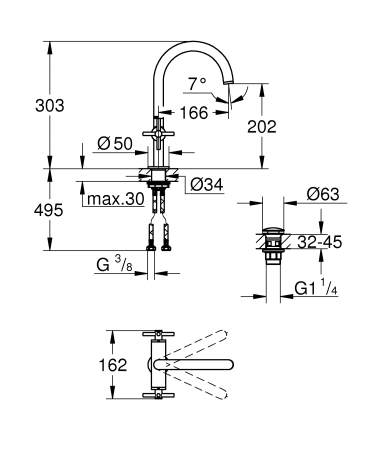 Baterie lavoar Grohe 21019GL3, Atrio, 3/8'', L, 303 mm, ventil, lucios, auriu [3]