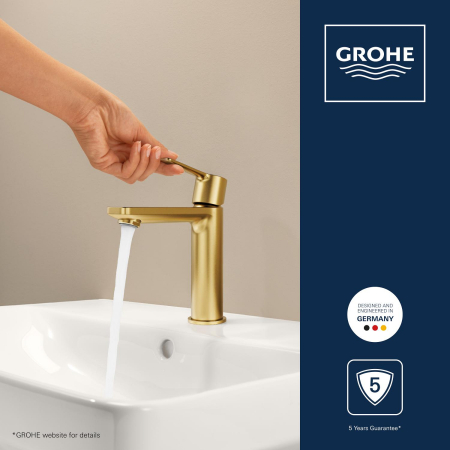 Baterie lavoar Grohe 23106GN1, Lineare, M, 180 mm, ventil, mat, auriu [10]