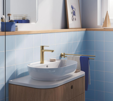 Baie - Baterie lavoar Grohe 23106GN1, Lineare, M, 180 mm, ventil, mat, auriu