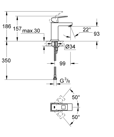 Baterie lavoar Grohe 2313200E, Eurocube, 3/8'', marimea S, crom [1]