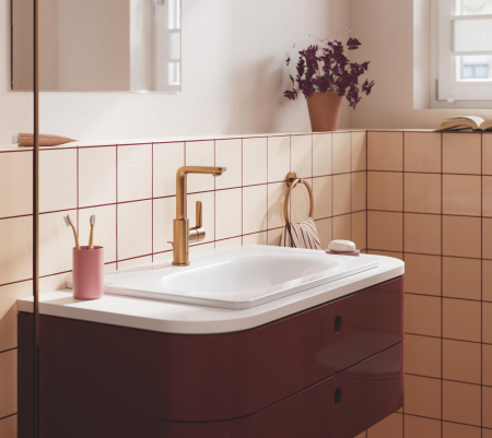 Baie - Baterie lavoar Grohe 23296DL1, Lineare, L, 252 mm, ventil, mat, cupru