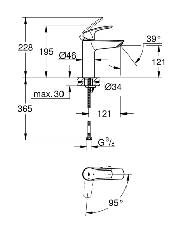 Baterie lavoar Grohe 2339530E, Eurosmart, M, 195 mm, ECO, crom [12]