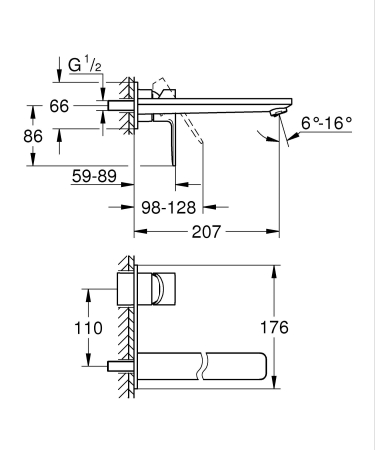 Baterie lavoar Grohe 23444GN1, Lineare, pe perete, 207 mm, necesita valva, mat, auriu [8]