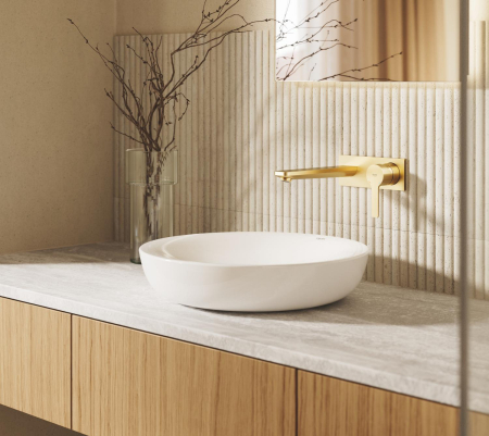 Baie - Baterie lavoar Grohe 23444GN1, Lineare, pe perete, 207 mm, necesita valva, mat, auriu