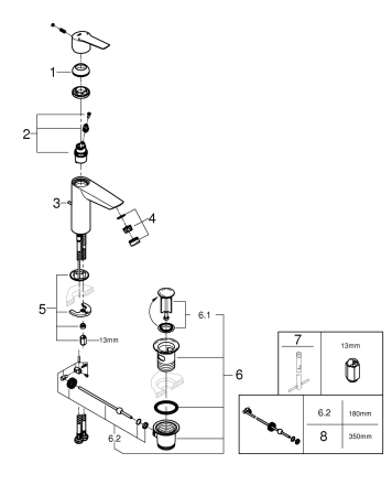 Baterie lavoar Grohe 234552432, 28 mm, 5.7 l/min, 0.6 bar, 35 mm, 192 mm, 121 mm, 365 mm, 1 orificii instalare, Negru [5]