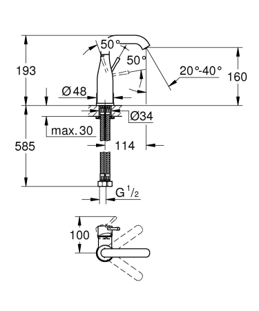 Baterie lavoar Grohe 23488A01, Essence, M, 193 mm, pivotanta, lucios, grafit [1]