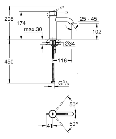 Baterie lavoar Grohe 23590DC1, Essence, 3/8'', M, 174 mm, mat, otel satinat [1]