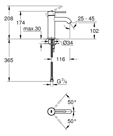 Baterie lavoar Grohe 23590DL1, Essence, 3/8'', M, 174 mm, mat, cupru [1]