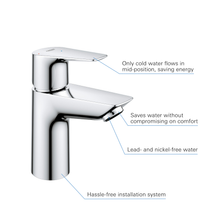 Baterie lavoar Grohe 23900001, 1 bar, 35 mm, 174 mm, 93 mm, 395 mm, 1 orificii instalare, 3/8 dimensiune racord, Crom [4]