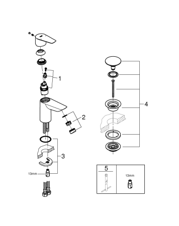 Baterie lavoar Grohe 24199001, 28 mm, 5.7 l/min, 0.8 bar, 35 mm, 147 mm, 93 mm, 395 mm, 1 orificii instalare, Crom [9]