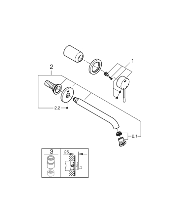 Baterie lavoar Grohe 29193DL1, Essence, 1/2'', pe perete, L 230 mm, necesita valva, mat, cupru [2]