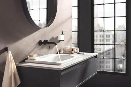Baterie lavoar Grohe 29193KF1, Essence, pe perete, 230 mm, necesita valva, mat, negru [3]
