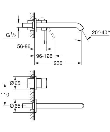 Baterie lavoar Grohe 29193KF1, Essence, pe perete, 230 mm, necesita valva, mat, negru [4]