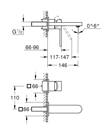 Baterie lavoar Grohe 29303003, 1 bar, 35 mm, 96 mm, 146 mm, 2 orificii instalare, 1/2 dimensiune racord, Crom [4]