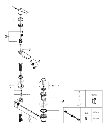 Baterie lavoar Grohe 311372432, 28 mm, 5.7 l/min, 0.6 bar, 35 mm, 165 mm, 109 mm, 395 mm, 1 orificii instalare, Negru [6]