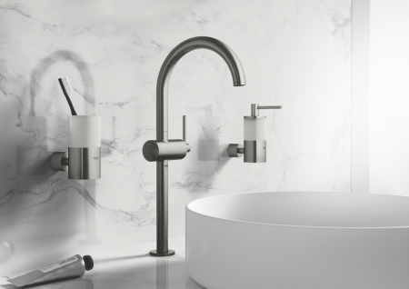Baie - Baterie lavoar Grohe 32647AL3, Atrio, 3/8'', marimea XL, pivotanta, ventil push to open, mat, grafit