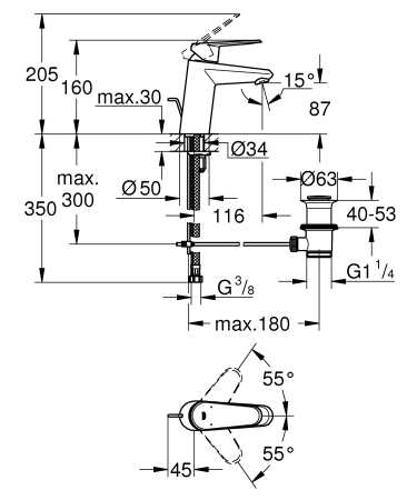 Baterie lavoar Grohe 33190002, 1 bar, 35 mm, 160 mm, 116 mm, 350 mm, 1 orificii instalare, 3/8 dimensiune racord, Crom [7]