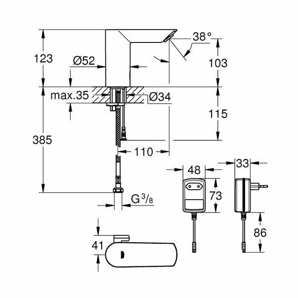 Baterie lavoar Grohe BauCosmopolitan Electronica cu senzor crom [2]