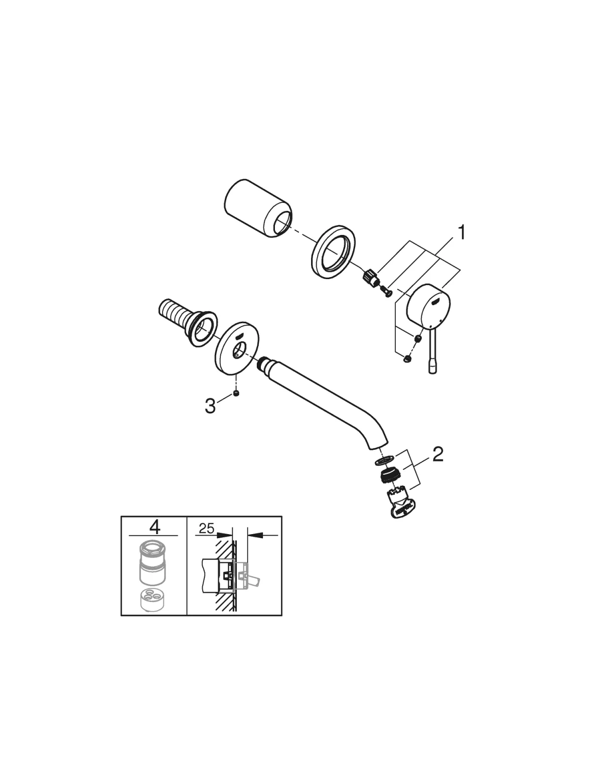 Baterie lavoar Grohe Essence 19408DA1, 1/2'', pe perete, 180 mm, necesita valva, lucios, cupru [2]