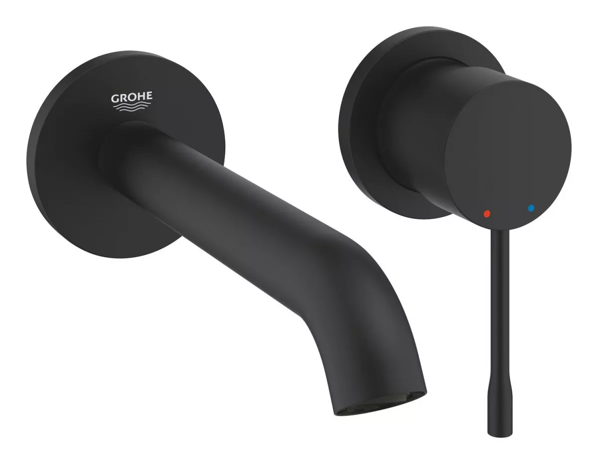 Baterii sanitare - Baterie lavoar Grohe Essence 29192KF1, 1/2'', montare pe perete, marimea M, necesita valva incastrata, fara ventil, mat, negru