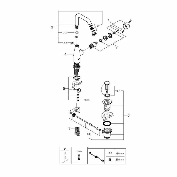 Baterie lavoar Grohe 32628001, Essence, tip comanda monocomanda, tip instalare pe blat, pe lavoar, crom [2]