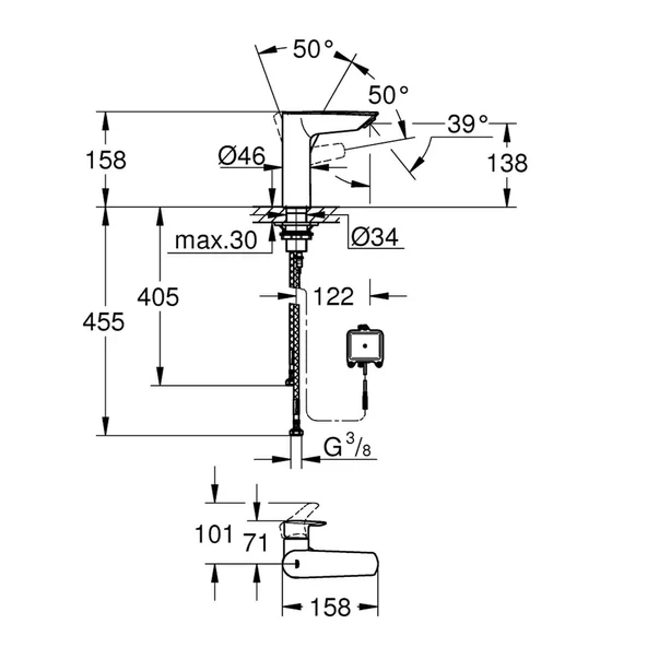 Baterie lavoar Grohe Eurosmart M crom lucios cu senzor [1]