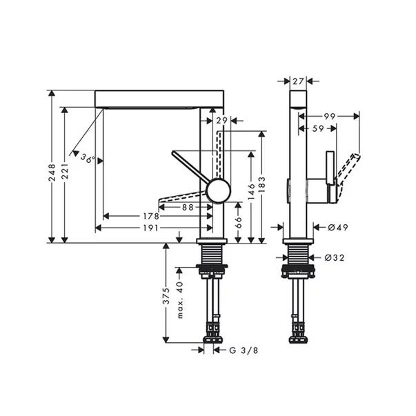 Baterie lavoar Hansgrohe Finoris 230 cu pipa pivotanta si ventil Push-Open negru [1]