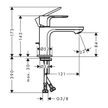 Baterie lavoar Hansgrohe, Rebris S 80, fără ventil, EcoSmart, CoolStart, negru mat [2]