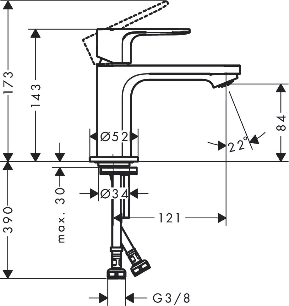 Baterie lavoar Hansgrohe Rebris S, S, 143 mm, pornire rece, crom, 72514000 [1]