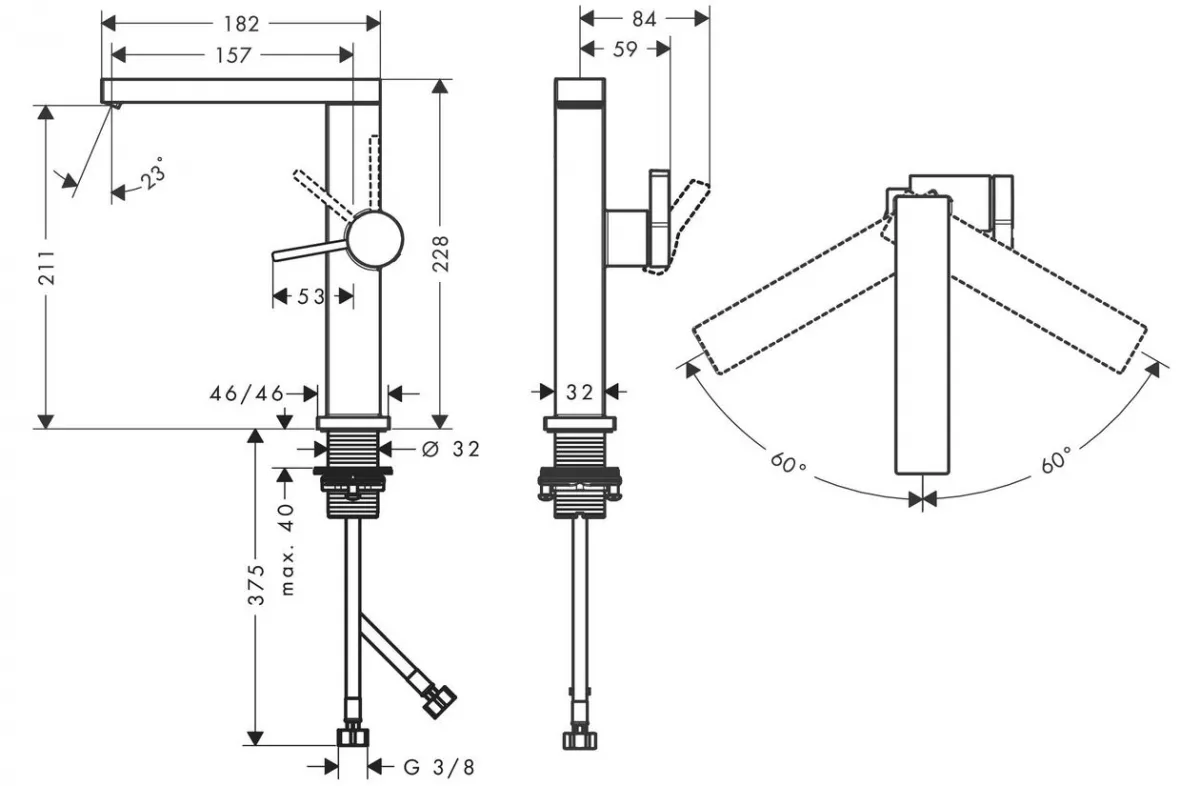 Baterie lavoar Hansgrohe Tecturis E, L, 211 mm, pornire rece, ventil, mat, negru, 73063670 [1]