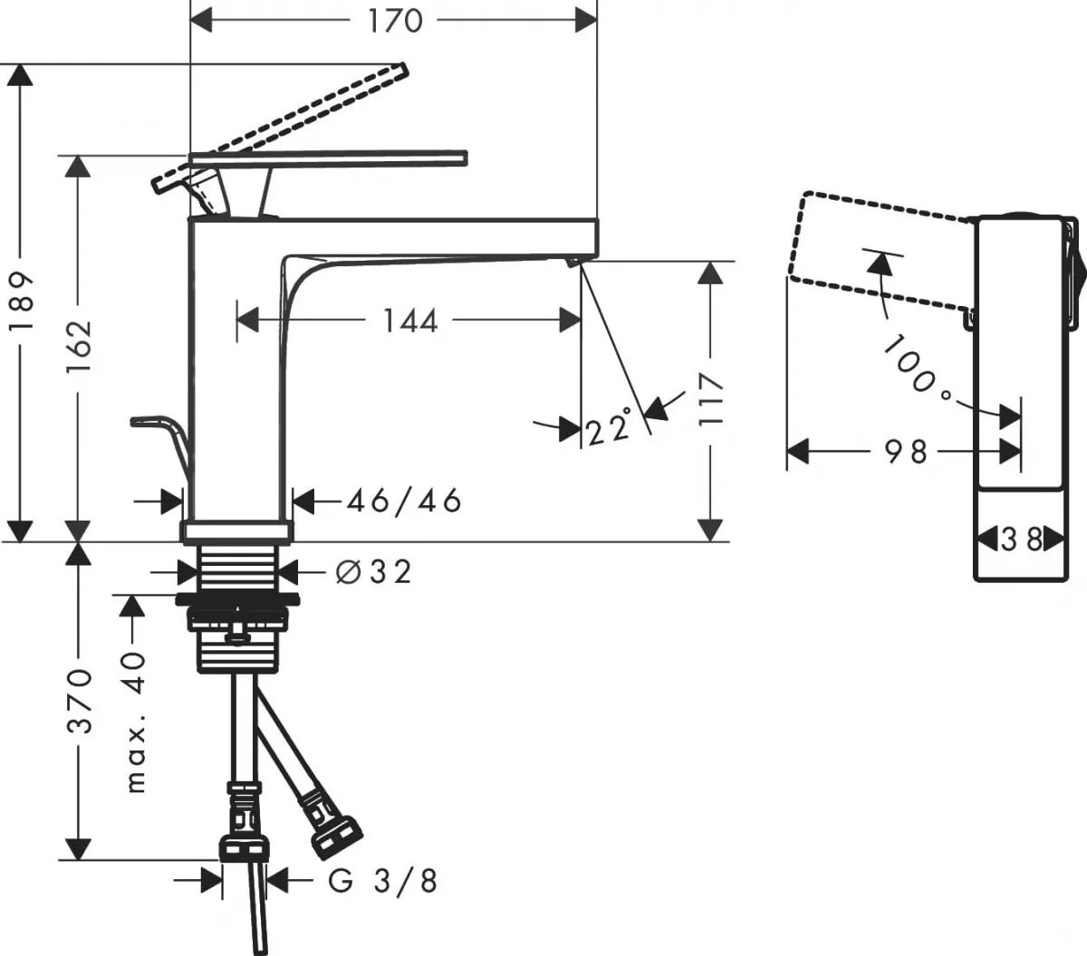 Baterie lavoar Hansgrohe Tecturis E, M, 162 mm, pornire rece, ventil, mat, negru, 73014670 [12]
