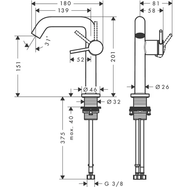 Baterie lavoar Hansgrohe Tecturis S 150 Fine CoolStart EcoSmart+ [2]