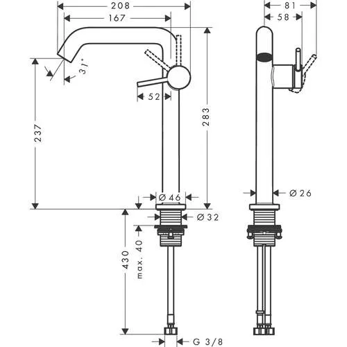 Baterie lavoar Hansgrohe Tecturis S, XL, 283 mm, pornire rece, ventil, crom, 73373000 [1]