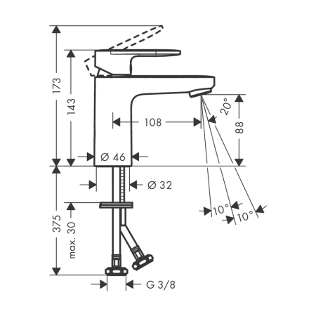 Baterie lavoar Hansgrohe, Vernis Blend 100, fără ventil, EcoSmart, crom [3]