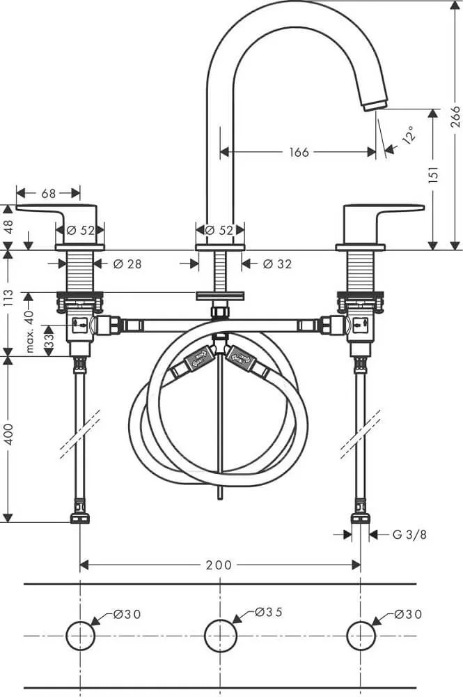 Baterie lavoar Hansgrohe Vernis Blend, L, 266 mm, ventil, crom, 71553000 [3]