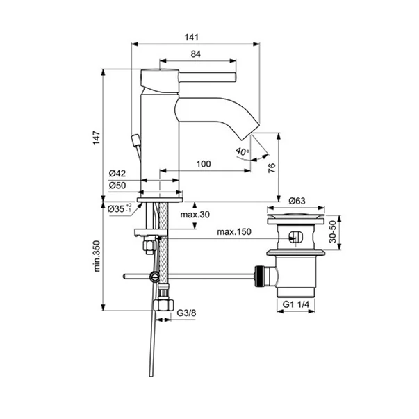 Baterie lavoar Ideal Standard Ceraline cu ventil metalic Pop-Up negru mat [1]
