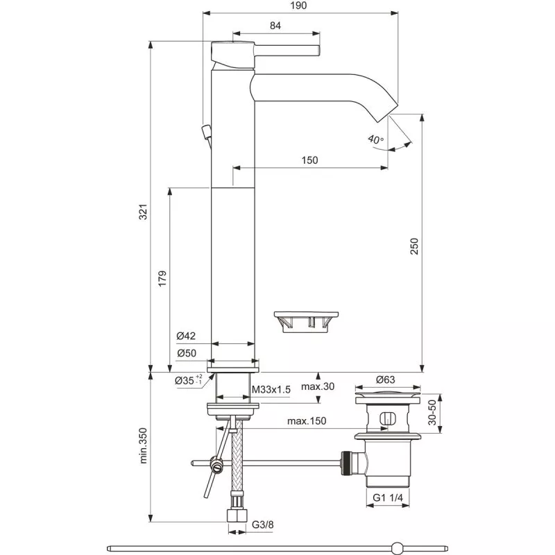 Baterie lavoar Ideal Standard CeraLine, XL, 321 mm, ventil, crom, BC194AA [4]