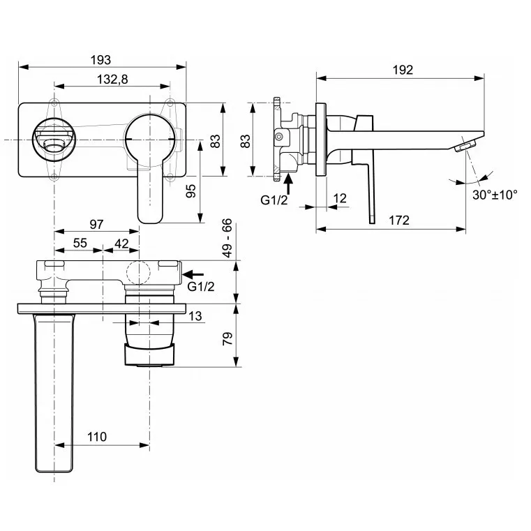 Baterie lavoar Ideal Standard Gio A6107AA, 1/2'', montare pe perete, L 17.2 cm, monocomanda, cartus ceramic, necesita set fixare, crom [1]