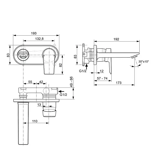 Baterie lavoar Ideal Standard Tesi A6578AA, 1/2'', montare pe perete, L 17.3 cm, monocomanda, cartus ceramic, necesita set fixare, crom [1]