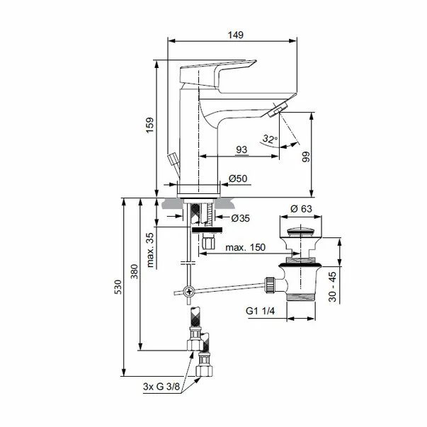 Baterie lavoar Ideal Standard Tesi cu ventil pop-up [2]