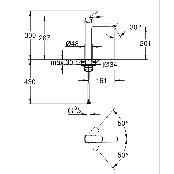Baterie lavoar Grohe 1017290000, Cubeo, tip comanda monocomanda, tip instalare pe blat, marime xl, crom [1]
